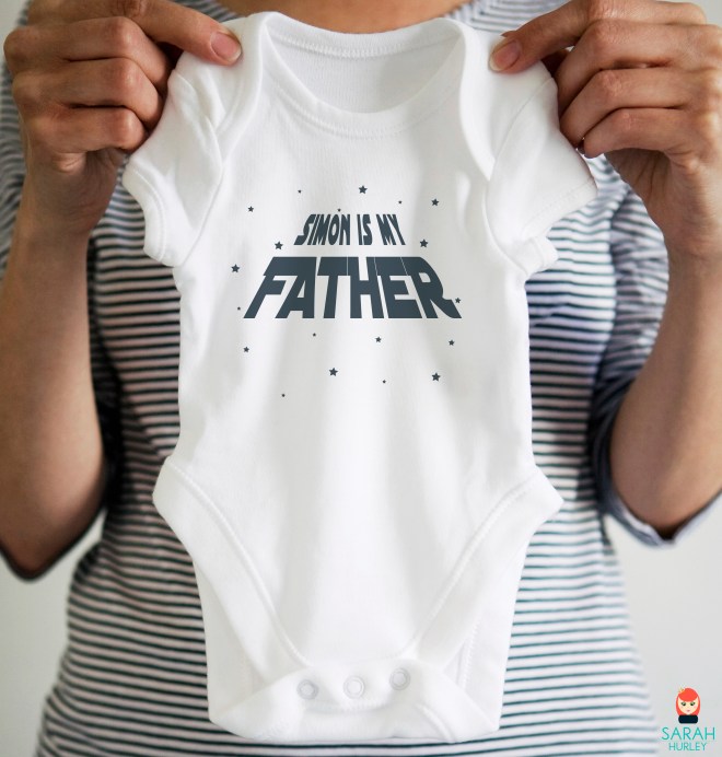 personalised you are my father scifi babygro sarah hurley