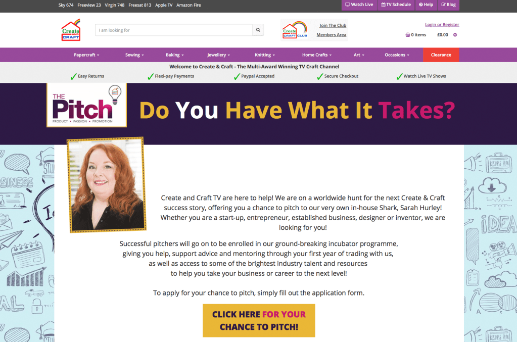 Sarah Hurley Announces ‘The Pitch’  Partnership with Create & Craft&nbsp;TV